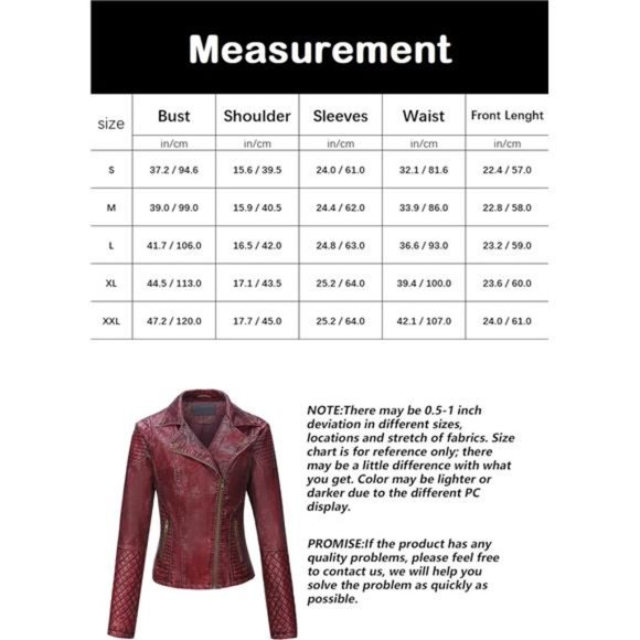 Red Faux Leather Moto Jacket Fitted Quilted Bomber Motorcycle Biker Jacket Coat - Picture 8 of 8